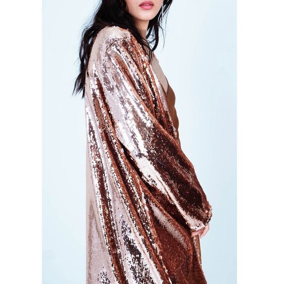 BLANKA THE LABEL Rose Gold Sequin Long Duster Jacket Size XS NWOT - Picture 3 of 11